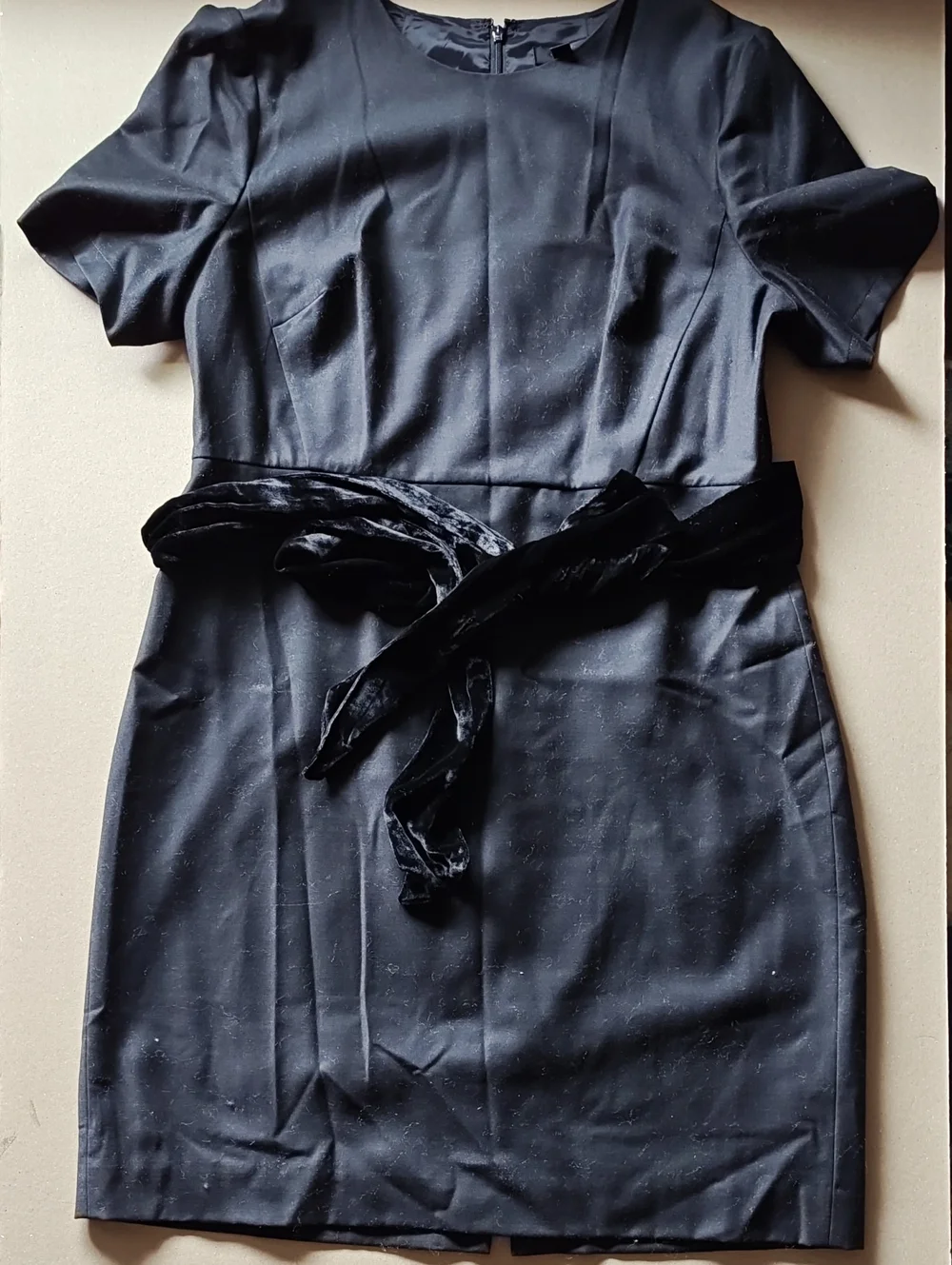 J. Crew Black Short Sleeve Sheath Dress with Velvet Tie